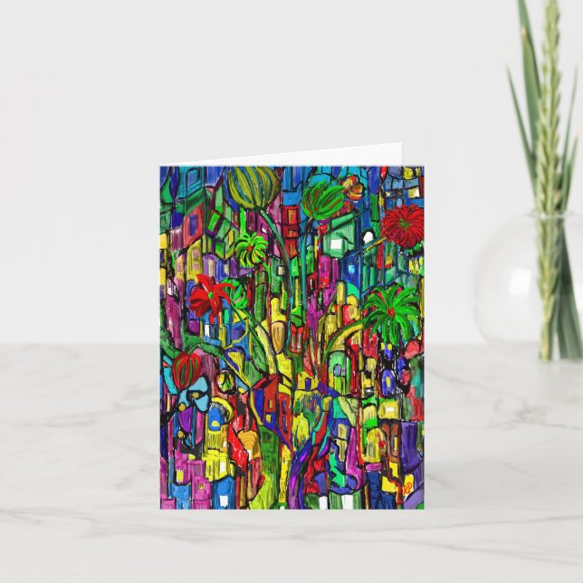 Flower tree in a sea of houses. note card (Front)
