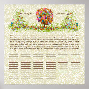 Flower Tree Print Quaker Wedding Certificate