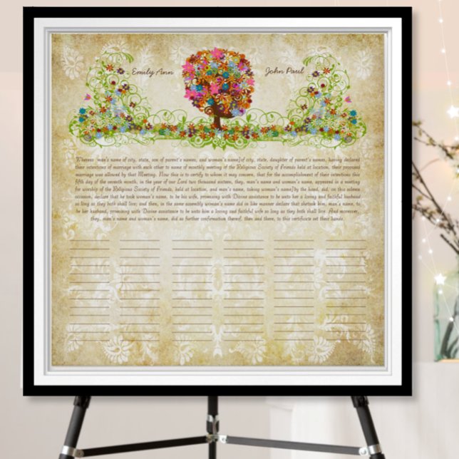 Flower Tree Print  Quaker Wedding Certificate (Creator Uploaded)
