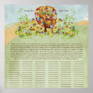 Flower Tree Print Quaker Wedding Certificate