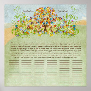 Flower Tree Print  Quaker Wedding Certificate