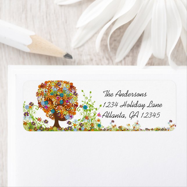 Flower Tree Swirl  Return Address Label (Insitu)