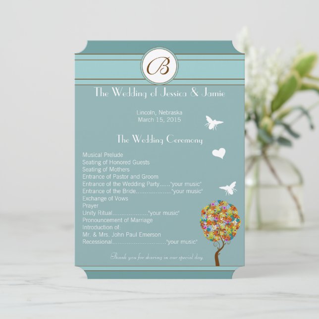 Flower Tree with Bees and Heart Wedding Program (Standing Front)