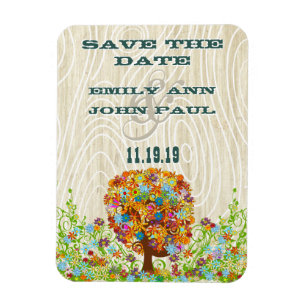 Flower Tree Wood Grain Save the Date Magnet