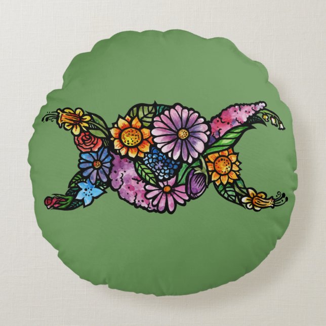 Flower Triple Moon Symbol Blessed Be Round Cushion (Front)
