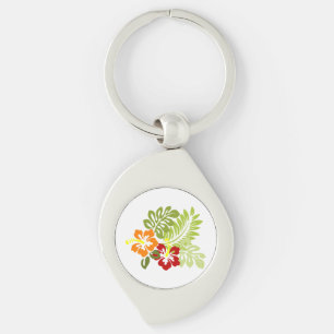 Flower Tropical Leaves Hibiscus Hawaii Red Orange. Key Ring