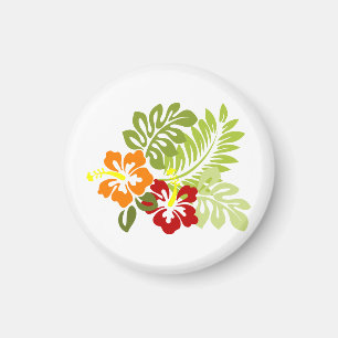 Flower Tropical Leaves Hibiscus Hawaii Red Orange. Magnet