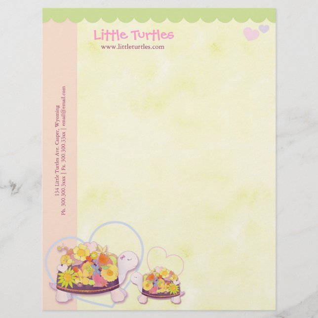 Flower Turtles Childcare Daycare Business Letterhead Template (Front)