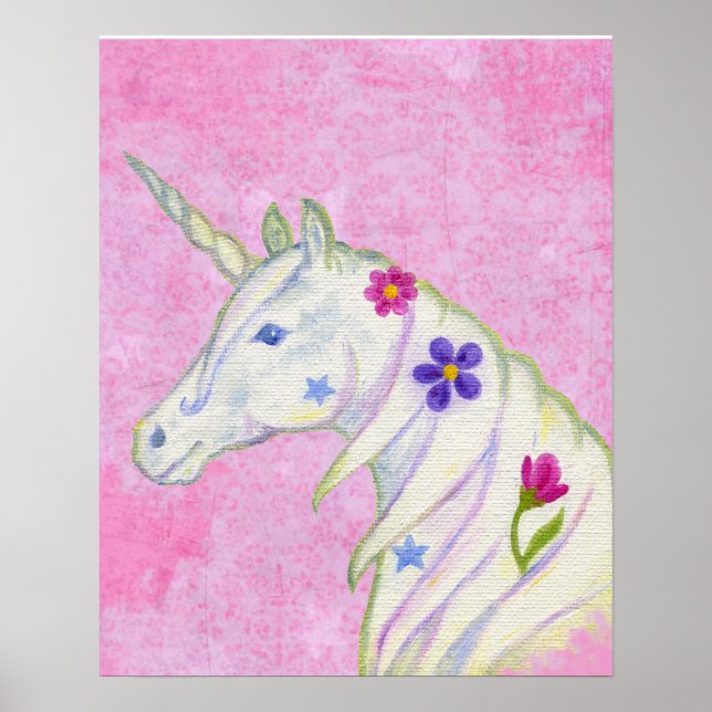 Flower Unicorn on Pink art print (Front)