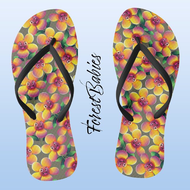 Flower 🌼 Unique Cute Funny Floral Design Pattern Thongs (Silly Flower Pattern, ForestBabies Leggings)