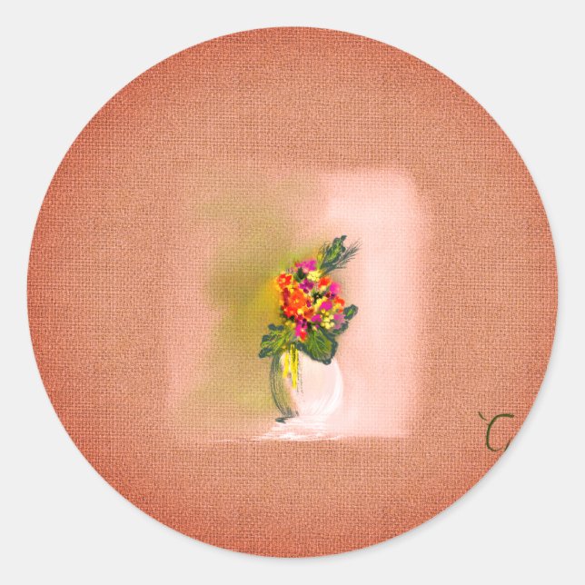 Flower vase art  classic round sticker (Front)