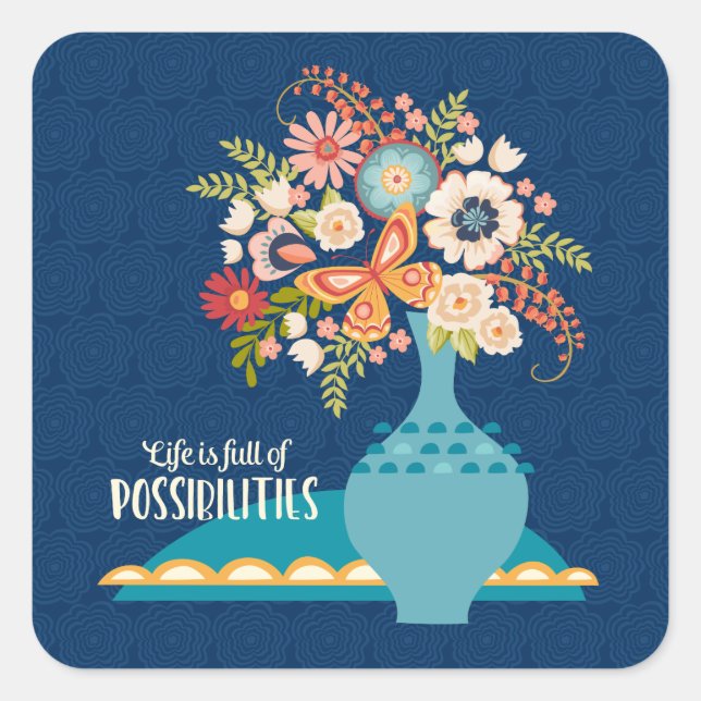 flower Vase Elegant Stylish Blue Square Sticker (Front)