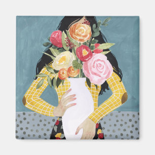 Flower Vase Girl Magnet