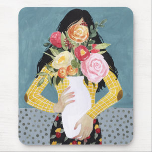 Flower Vase Girl Mouse Pad