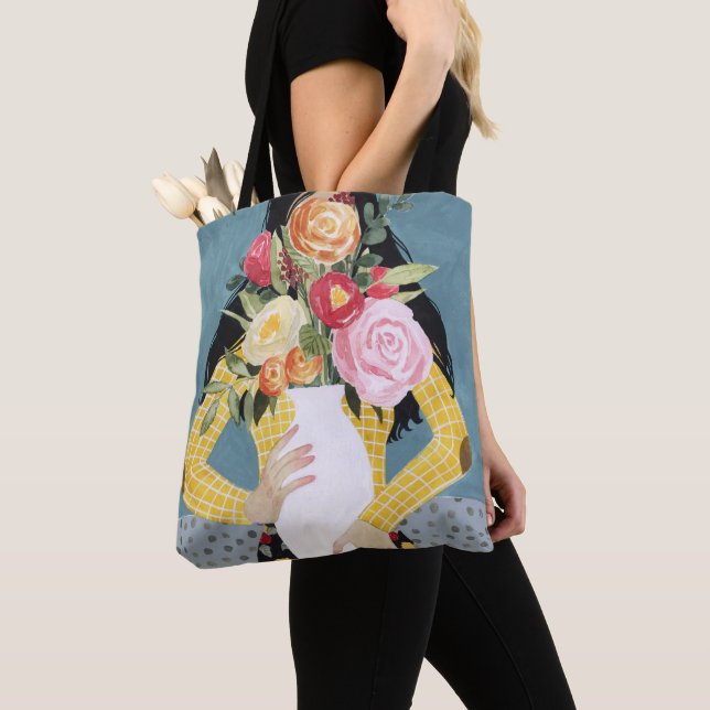 Flower Vase Girl Tote Bag (Close Up)