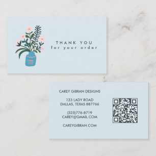 FLOWER VASE QR Code Order Thank You Custom Business Card
