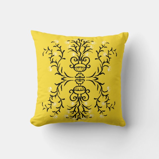 Flower Vase Yellow Tribal Cushion (Front)