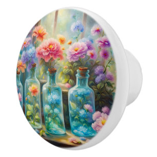 Flower vases filled with stunning, vibrant blooms ceramic knob