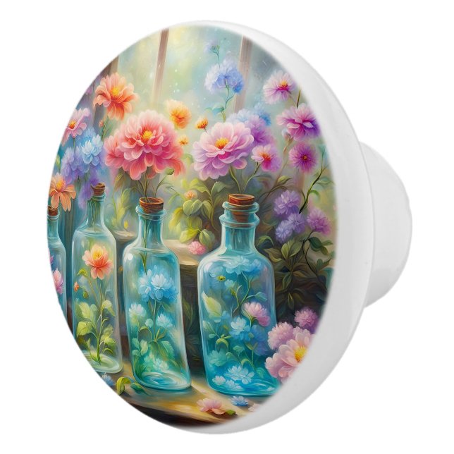 Flower vases filled with stunning, vibrant blooms  ceramic knob (Right)