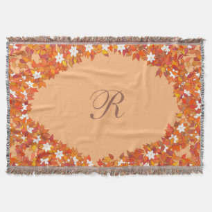 Flower, vine and leaf design - terracotta & brown throw blanket