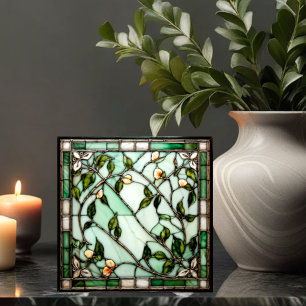 Flower Vine Stained-Glass Look Ceramic Tile