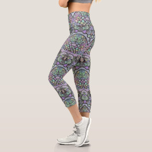 Flower vintage mosaic purple pansy floral elegant  capri leggings