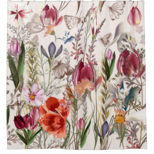 Flower vintage pattern with assorted plants. Vinta Shower Curtain