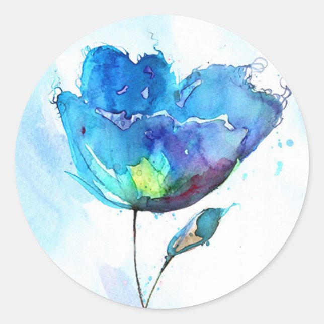 Flower watercolor classic round sticker (Front)