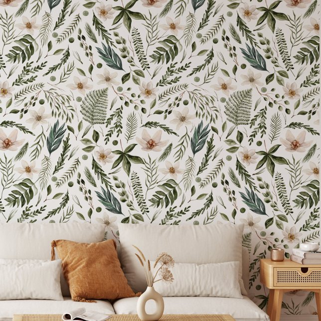 Flower Watercolor Floral Botanical Pattern Wallpaper (In situ)