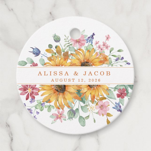 Flower Wedding Circle Gift Tags (Front)