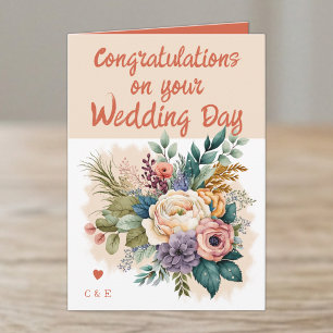 Flower Wedding Congratulations orange peach Card