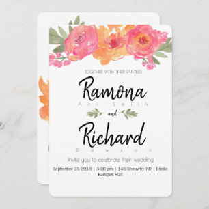 Flower wedding pink and orange floral invites