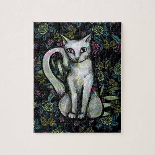 Flower White cat Caturday flowers Jigsaw Puzzle