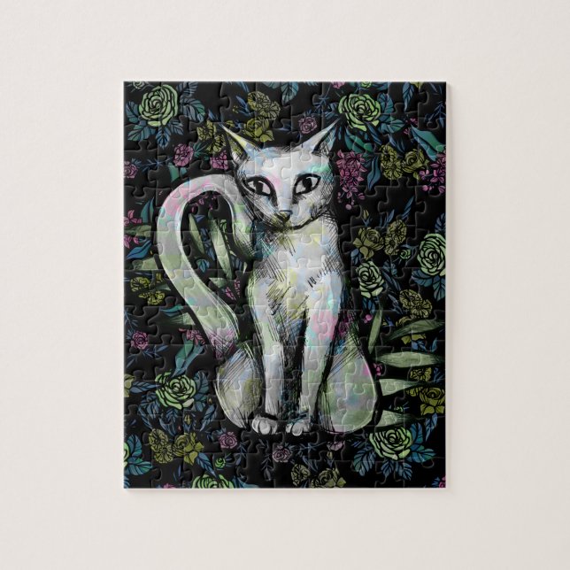 Flower White cat Caturday flowers                  Jigsaw Puzzle (Vertical)
