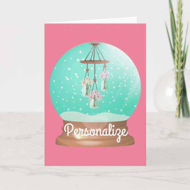 Flower windchime snow globe cute floral winter card (Front)