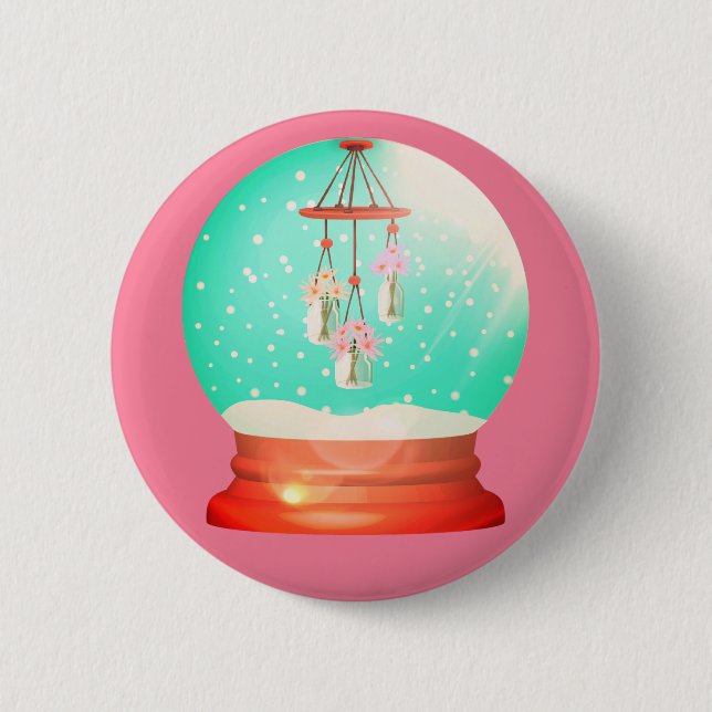 Flower windchime snow globe cute winter pink 6 cm round badge (Front)