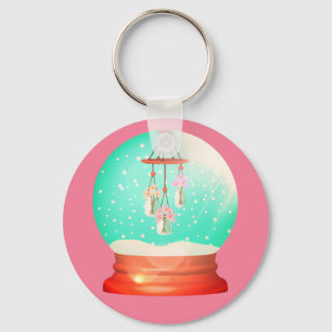 Flower windchime snow globe cute winter pink key ring