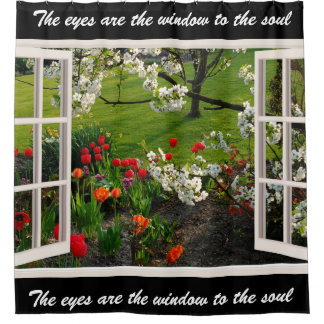 Flower Window Scene Saying Shower Curtain