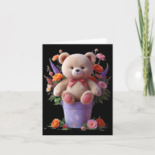 Flower with Cute Teddy with Funny Uni Design for Card
