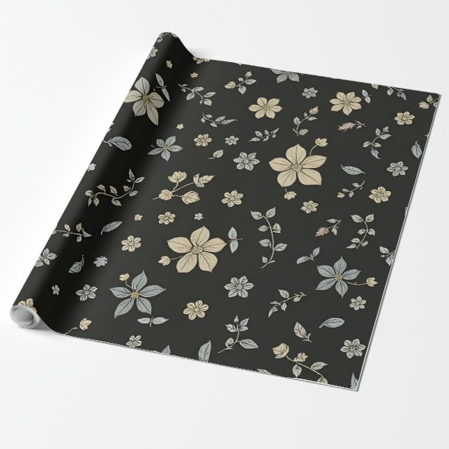 Flower with the black background wrapping paper (Unrolled)