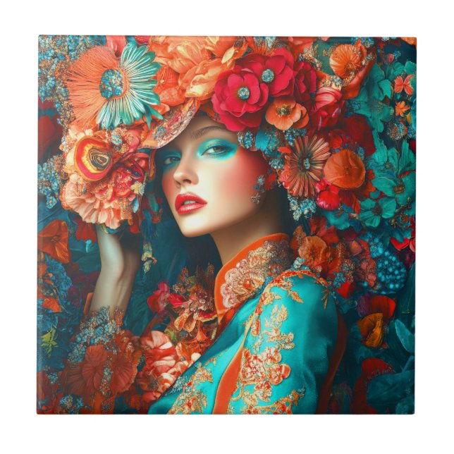 Flower Woman Ceramic Tile (Front)