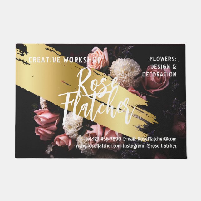 Flower Workshop Black Gold Doormat (Front)