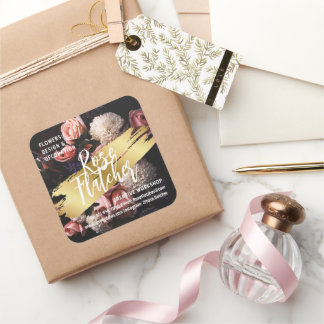 Flower Workshop Black Gold Square Sticker