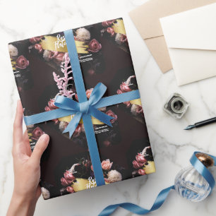 Flower Workshop Black Gold Wrapping Paper