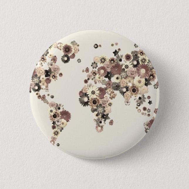Flower World Map Sepia 6 Cm Round Badge (Front)