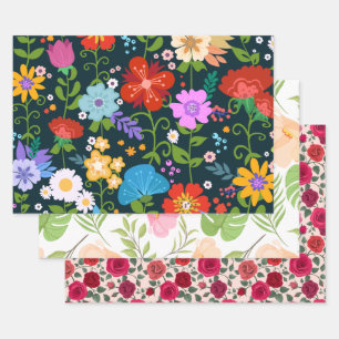 Flower Wrapping Paper Set Elegant Floral Wrap