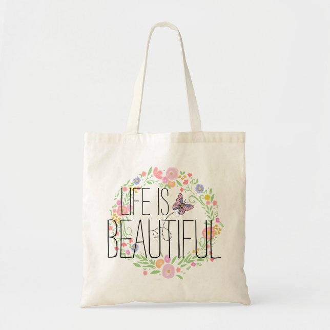 Flower Wreath and Butterfly BOHO Muslin Tote Bag (Front)