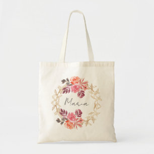 Flower Wreath Bridesmaid Gift Foliage Tote Bag
