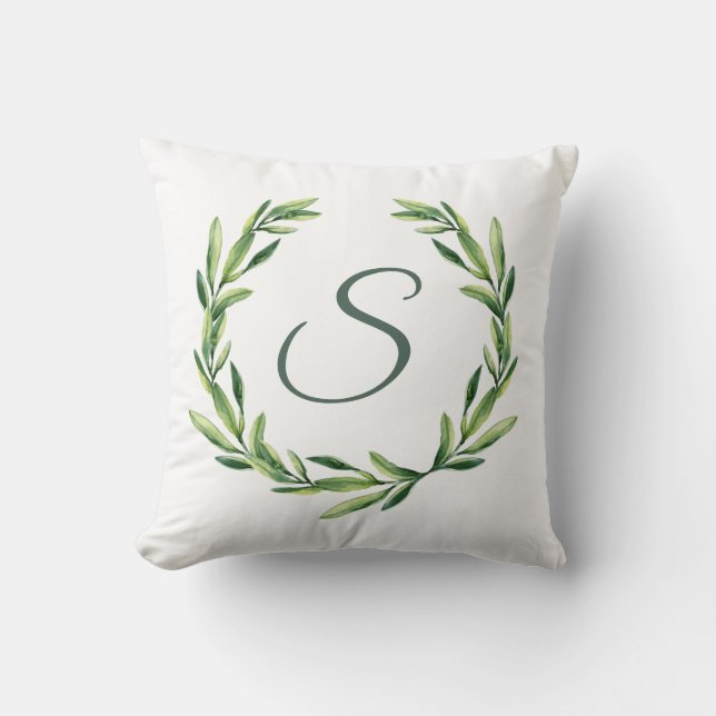 Flower Wreath Custom Monogram Initial Cushion (Front)