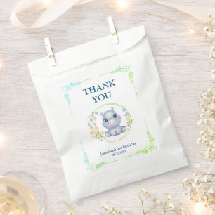 Flower Wreath Cute Hippopotamus Birthday Thank You Favour Bag